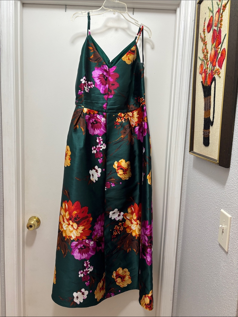 Emerald Green Floral Maxi Dress with Spaghetti Straps